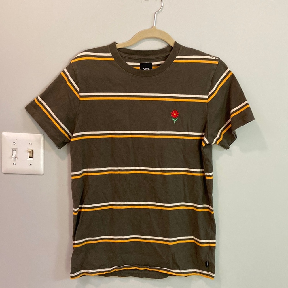 Vans striped flower embroidered tee shirt size small